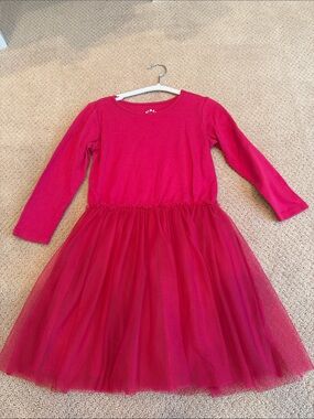 Girls Primary pinkish red Tulle Sleeve Dress